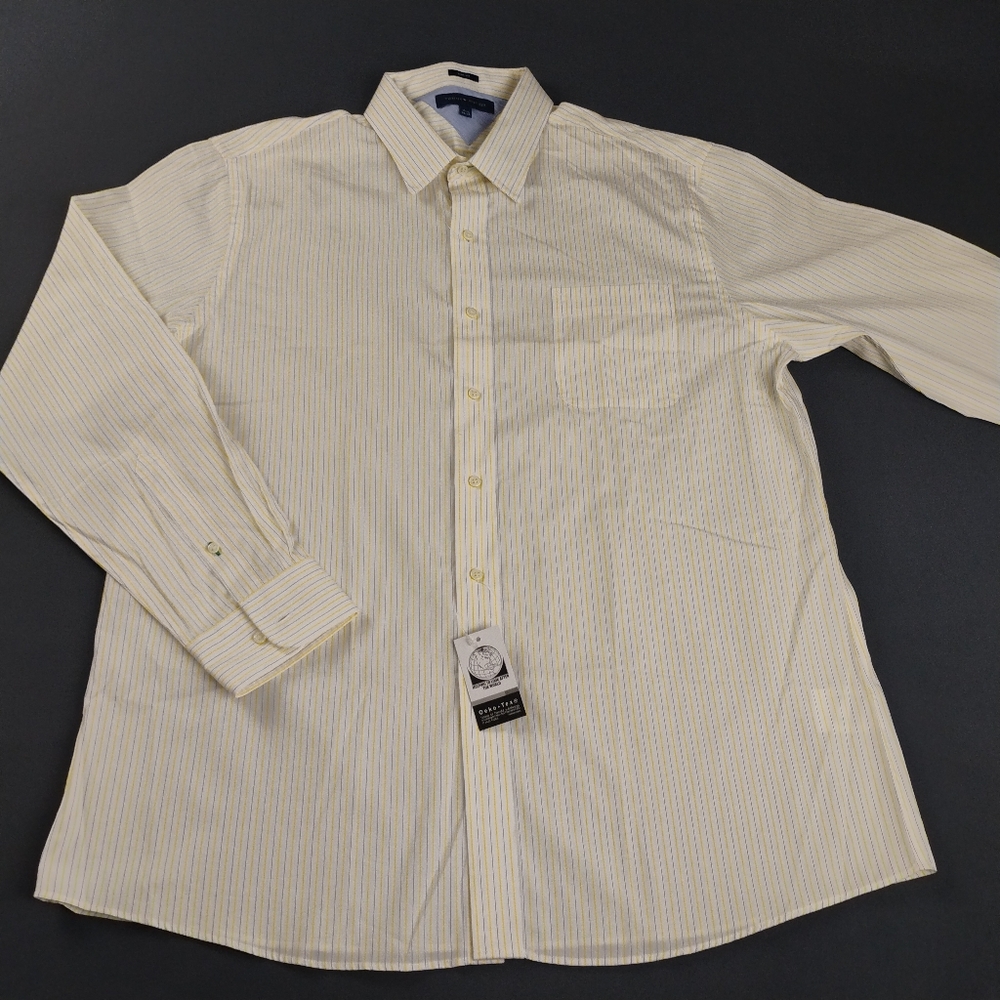 Tommy Hilfiger Slim Fit Men's Shirt Size 17.1/2 Yellow Casual Stretch Shirt NWT
